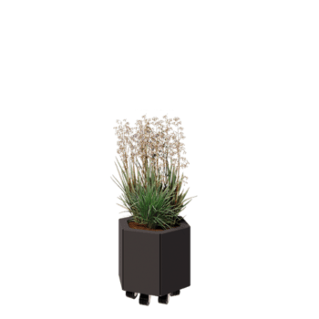 Plieninis lauko vazonas - Šešiakampis - 39,3 x 34,6 x 30 cm - RAL7016 matinė (antracito pilka) - Su dugno plokšte - Su ratais