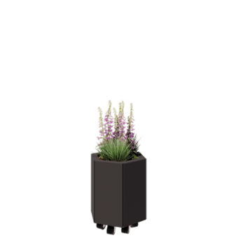 Plieninis lauko vazonas - Šešiakampis - 39,3 x 34,6 x 40 cm - RAL7016 matinė (antracito pilka) - Su dugno plokšte - Su ratais