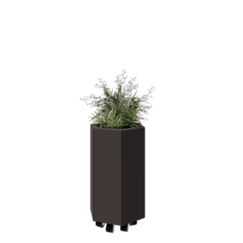 Plieninis lauko vazonas - Šešiakampis - 39,3 x 34,6 x 60 cm - RAL7016 matinė (antracito pilka) - Su dugno plokšte - Su ratais