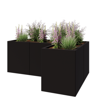 Plieninis lauko vazonas - L-forma - 150 x 100 x 60 cm - RAL9005 matinė (juoda) - Be dugno plokštės