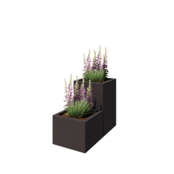 Plieninis lauko vazonas - 2-dalių Laiptų modelis - 80 x 40 x 60 cm - RAL7016 matinė (antracito pilka) - Su dugno plokšte