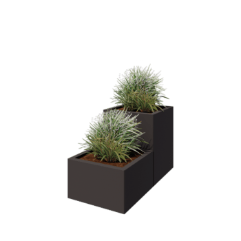 Plieninis lauko vazonas - 2-dalių Laiptų modelis - 100 x 50 x 60 cm - RAL7016 matinė (antracito pilka) - Su dugno plokšte