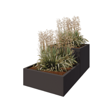 Plieninis lauko vazonas - 2-dalių Laiptų modelis - 160 x 80 x 60 cm - RAL7016 matinė (antracito pilka) - Su dugno plokšte