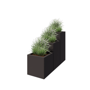 Plieninis lauko vazonas - 3-dalių Laiptų modelis - 120 x 40 x 80 cm - RAL7016 matinė (antracito pilka) - Su dugno plokšte