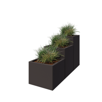 Plieninis lauko vazonas - 3-dalių Laiptų modelis - 150 x 50 x 80 cm - RAL7016 matinė (antracito pilka) - Su dugno plokšte