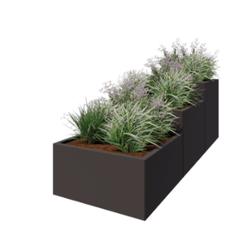 Plieninis lauko vazonas - 3-dalių Laiptų modelis - 240 x 80 x 80 cm - RAL7016 matinė (antracito pilka) - Be dugno plokštės