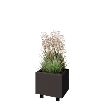 Plieninis lauko vazonas - Stačiakampis - 40 x 30 x 30 cm - kita RAL spalva - Su dugno plokšte - Su ratais