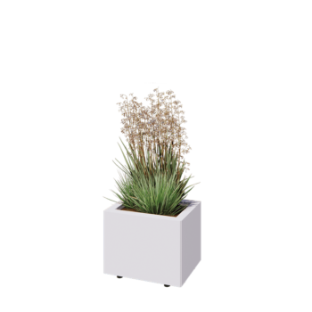 Plieninis lauko vazonas - Stačiakampis - 40 x 30 x 30 cm - RAL9010 matinė (balta) - Su dugno plokšte - Su kojomis