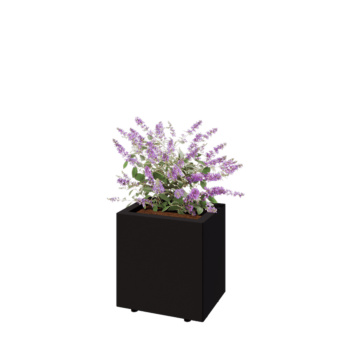 Plieninis lauko vazonas - Stačiakampis - 40 x 30 x 40 cm - RAL9005 matinė (juoda) - Su dugno plokšte - Su kojomis