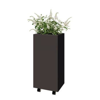 Plieninis lauko vazonas - Stačiakampis - 40 x 30 x 80 cm - RAL7016 matinė (antracito pilka) - Su dugno plokšte - Su ratais