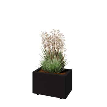 Plieninis lauko vazonas - Stačiakampis - 50 x 30 x 30 cm - RAL9005 matinė (juoda) - Su dugno plokšte - Su kojomis