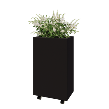 Plieninis lauko vazonas - Stačiakampis - 50 x 30 x 80 cm - RAL9005 matinė (juoda) - Su dugno plokšte - Su ratais