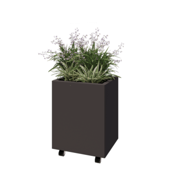 Plieninis lauko vazonas - Stačiakampis - 50 x 40 x 60 cm - RAL7016 matinė (antracito pilka) - Su dugno plokšte - Su ratais