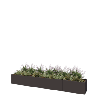 Plieninis lauko vazonas XXL - Stačiakampis - 400 x 50 x 50 cm - RAL7016 matinė (antracito pilka) - Su dugno plokšte