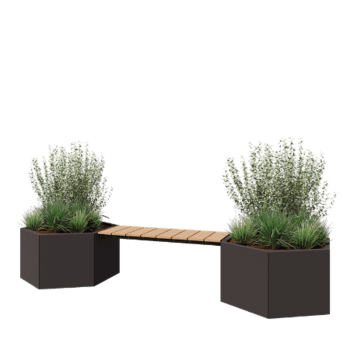 Plieninis lauko vazonas - Šešiakampis - 294,4 x 99,3 x 50 cm - RAL7016 matinė (antracito pilka) - Su suoliuku - Be dugno plokštės