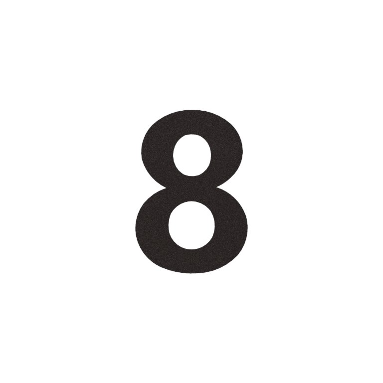 Nerūdijančio plieno namo numeris 8 - 10,3 x 15 cm - RAL9005 Smulki tekstūra (juoda) - Savaime lipnus