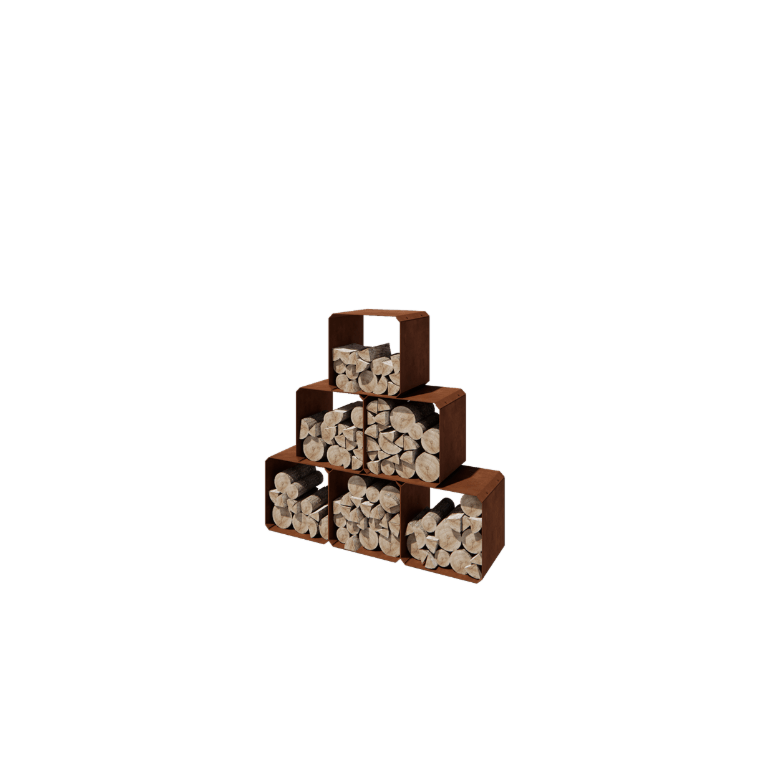 Corten plieno malkų stovas - Colorado 6 vienetai - 40 x 40 x 40 cm
