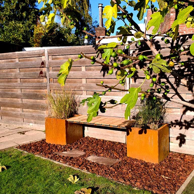 Corten plieno lauko vazonas su suoliuku Vegas Miami