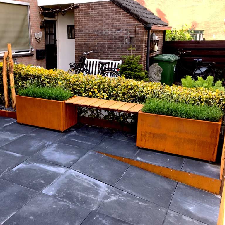 Corten plieno lauko vazonas su suoliuku Vegas Texas