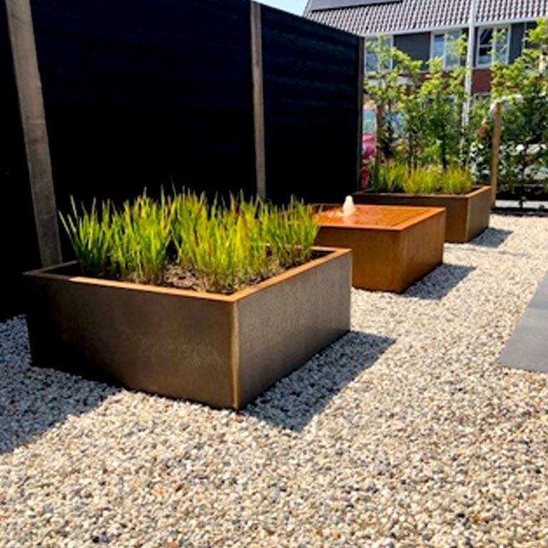 Suvirintas corten plieno lauko vazonas Montana 100 x 100 x 40 cm