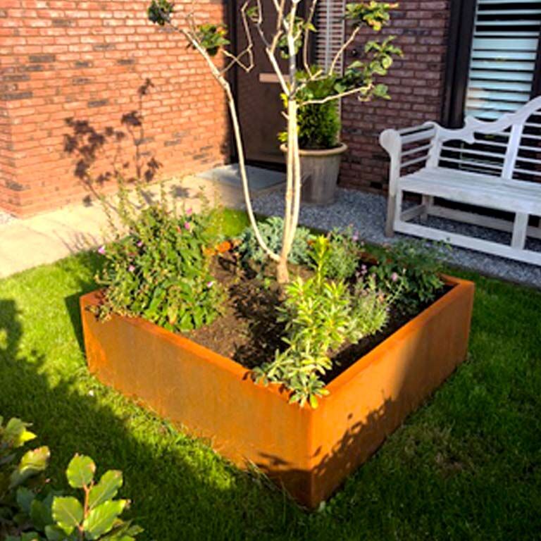 Suvirintas corten plieno lauko vazonas Montana 120 x 120 x 40 cm