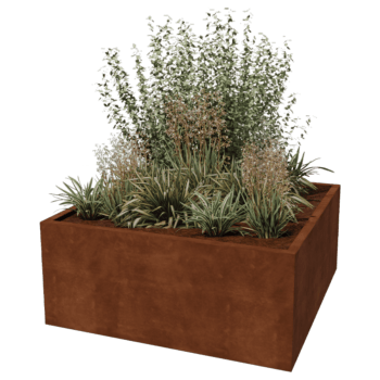 Suvirintas corten plieno lauko vazonas Montana 140 x 140 x 60 cm