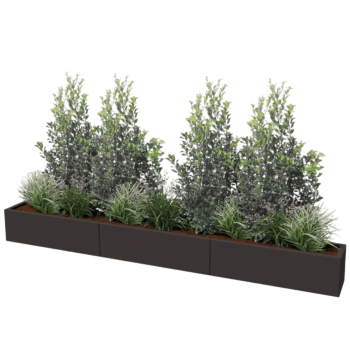 Milteliniu būdu dengtas plieninis lauko vazonas Texas xxl 300 x 30 cm