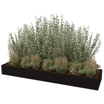 Milteliniu būdu dengtas plieninis lauko vazonas Texas xxl 300 x 80 cm