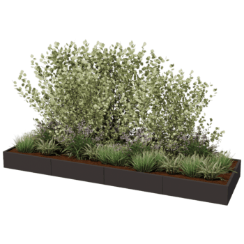 Milteliniu būdu dengtas plieninis lauko vazonas Texas xxl 400 x 120 cm