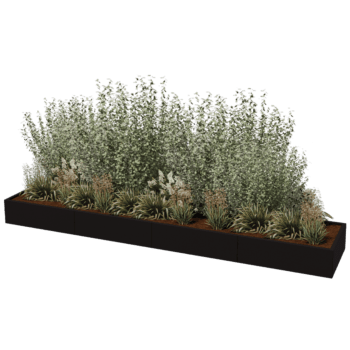 Milteliniu būdu dengtas plieninis lauko vazonas Texas xxl 400 x 80 cm
