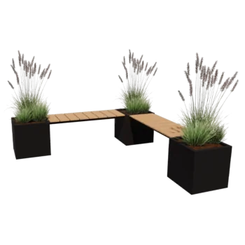 Plieninis lauko vazonas - Kvadratas - Kampinė konfigūracija - 221,2 x 221,2 x 50 cm - kita RAL spalva - Su dugno plokšte - Su suoliuku