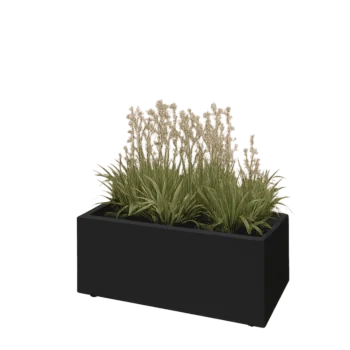 Plieninis lauko vazonas - Stačiakampis - 80 x 40 x 30 cm - RAL9005 matinė (juoda) - Su dugno plokšte - Su kojomis