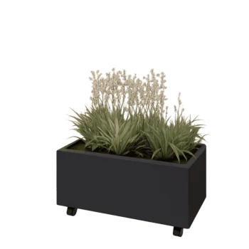 Plieninis lauko vazonas - Stačiakampis - 80 x 40 x 30 cm - RAL9005 matinė (juoda) - Su dugno plokšte - Su ratais