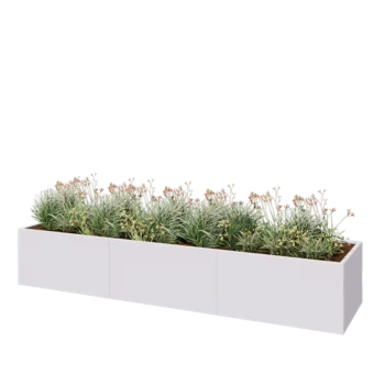 Plieninis lauko vazonas XXL - Stačiakampis - 360 x 80 x 60 cm - RAL9010 matinė (balta) - Su dugno plokšte