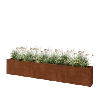 Corten plieno lauko vazonas XXL - Stačiakampis - 360 x 30 x 60 cm - Su dugno plokšte
