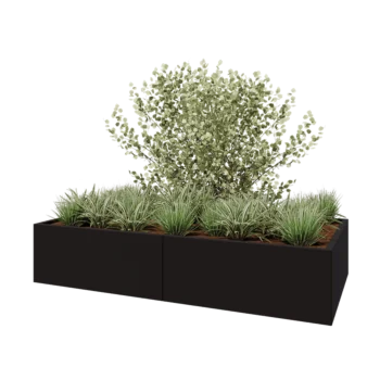 Plieninis lauko vazonas XXL - Stačiakampis - 200 x 100 x 40 cm - RAL9005 matinė (juoda) - Su dugno plokšte