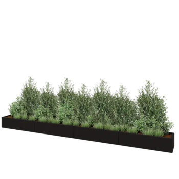 Plieninis lauko vazonas XXL - Stačiakampis - 480 x 40 x 30 cm - RAL9005 matinė (juoda) - Su dugno plokšte
