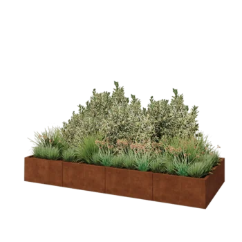 Corten plieno lauko vazonas XXL - Stačiakampis - 320 x 120 x 40 cm - Su dugno plokšte