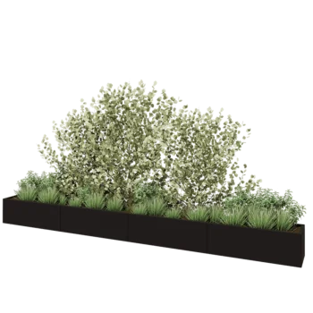 Plieninis lauko vazonas XXL - Stačiakampis - 480 x 40 x 40 cm - RAL9005 matinė (juoda) - Su dugno plokšte