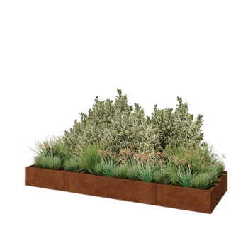 Corten plieno lauko vazonas XXL - Stačiakampis - 320 x 100 x 30 cm - Su dugno plokšte