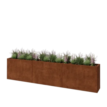 Corten plieno lauko vazonas XXL - Stačiakampis - 360 x 40 x 80 cm - Su dugno plokšte