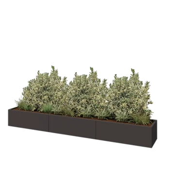 Plieninis lauko vazonas XXL - Stačiakampis - 360 x 50 x 40 cm - RAL7016 matinė (antracito pilka) - Su dugno plokšte
