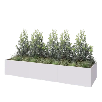 Plieninis lauko vazonas XXL - Stačiakampis - 360 x 100 x 60 cm - RAL9010 matinė (balta) - Su dugno plokšte