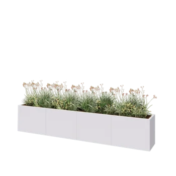 Plieninis lauko vazonas XXL - Stačiakampis - 320 x 40 x 60 cm - RAL9010 matinė (balta) - Su dugno plokšte