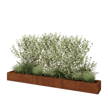 Corten plieno lauko vazonas XXL - Stačiakampis - 360 x 40 x 30 cm - Su dugno plokšte