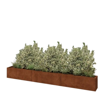 Corten plieno lauko vazonas XXL - Stačiakampis - 360 x 30 x 40 cm - Su dugno plokšte