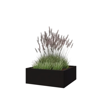 Plieninis lauko vazonas - Kvadratas - 80 x 80 x 30 cm - RAL9005 matinė (juoda) - Su dugno plokšte