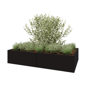 Plieninis lauko vazonas XXL - Stačiakampis - 200 x 120 x 40 cm - RAL9005 matinė (juoda) - Su dugno plokšte