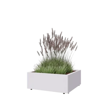 Plieninis lauko vazonas - Kvadratas - 80 x 80 x 30 cm - RAL9010 matinė (balta) - Su dugno plokšte - Su kojomis
