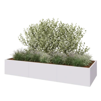 Plieninis lauko vazonas XXL - Stačiakampis - 360 x 120 x 60 cm - RAL9010 matinė (balta) - Be dugno plokštės